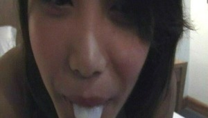 Hottest Asian amateur girl that you will ever see going fucking nuts right here with an impressive blowjob where she goes fucking wild sucking up and down like a wild woman as her smalltits bounce all over the place. The slut receives a nasty cumshot and 