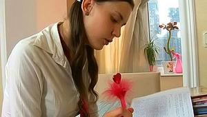 Well, well, this brunette teen wants to learn not only English, but also vaginal and anal sex! And her horny pussy is ready to have some lessons of these dirty things right now! This sweet guy who suggested her his help in English lessons, would like to h